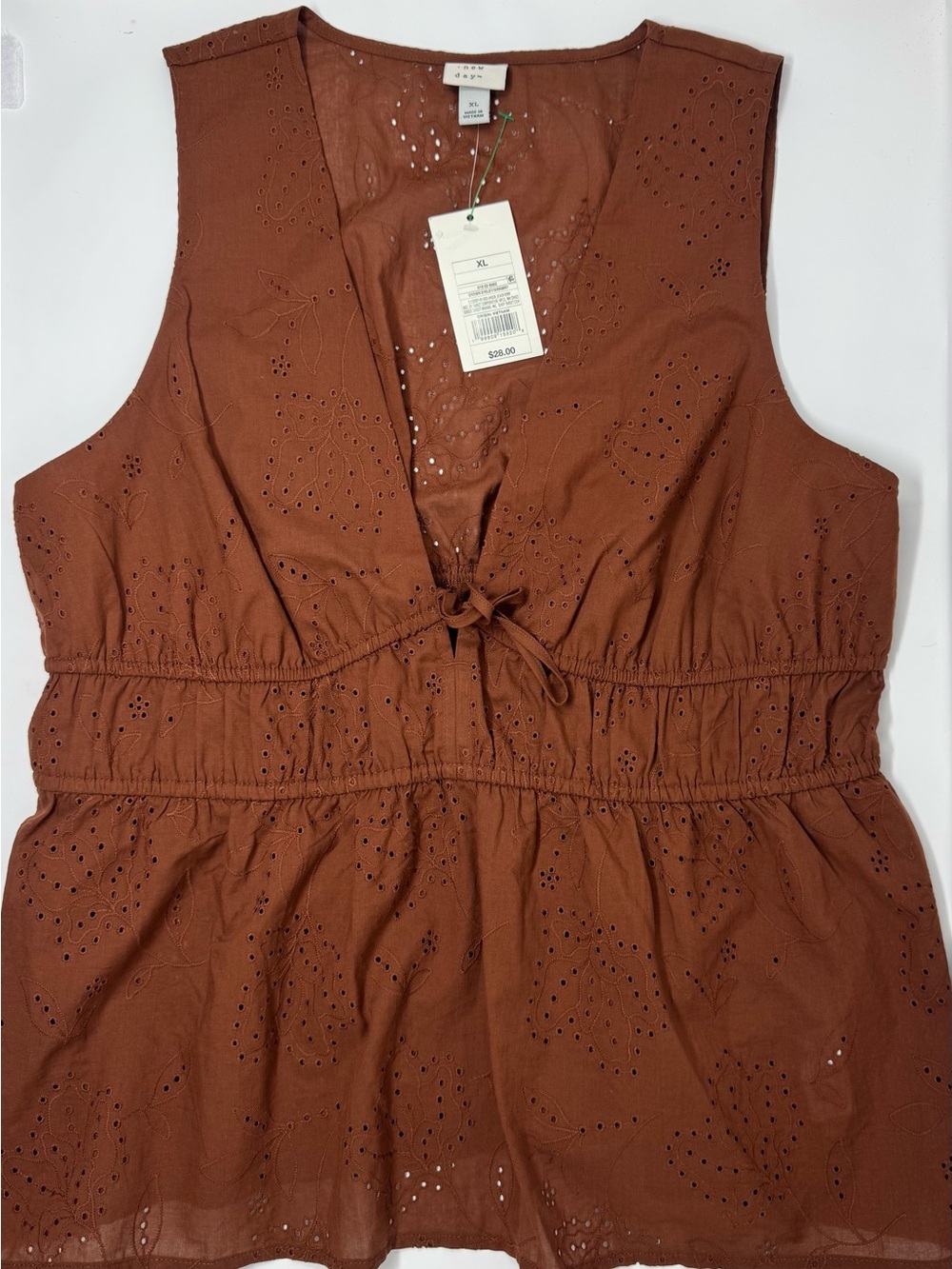 A New Day Rust Brown Eyelet Tie-Front Sleeveless Camisole